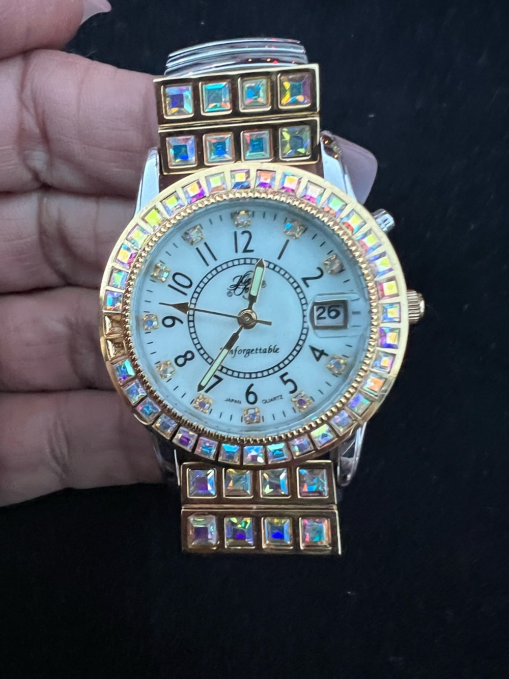 Kirks Folly Gold-Tone Watch with Iridescent Stones